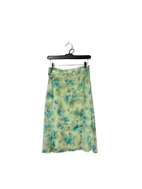 Floral Midi Skirt With Blue & Green Print Size 16 Elastic Cottage Fairy Career